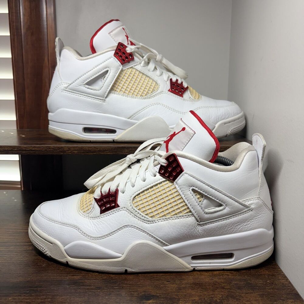 Air Jordan 4 Retro Metallic Red CT8527-112 White Sneakers Mens 9.5